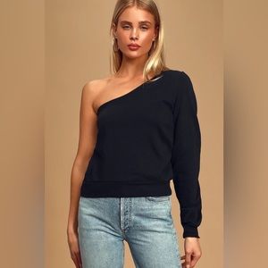 Lulus Black One-Shoulder Sweatshirt Size: M